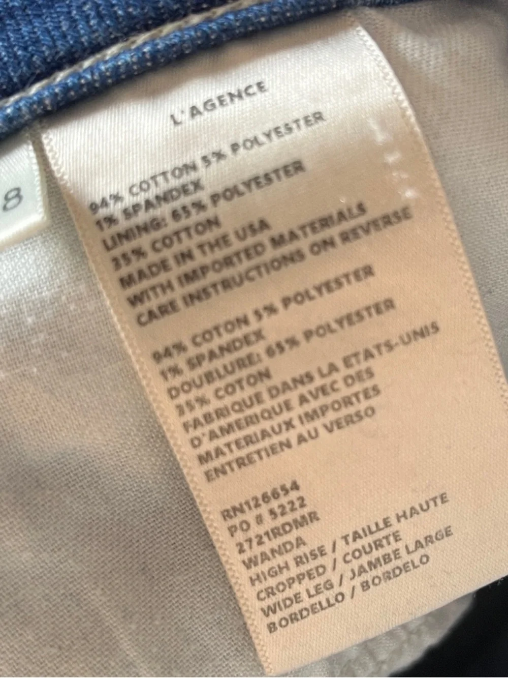 L'AGENCE Blue Denim, Wanda High Rise Wide Leg, Size 28 - Picture 3 of 7